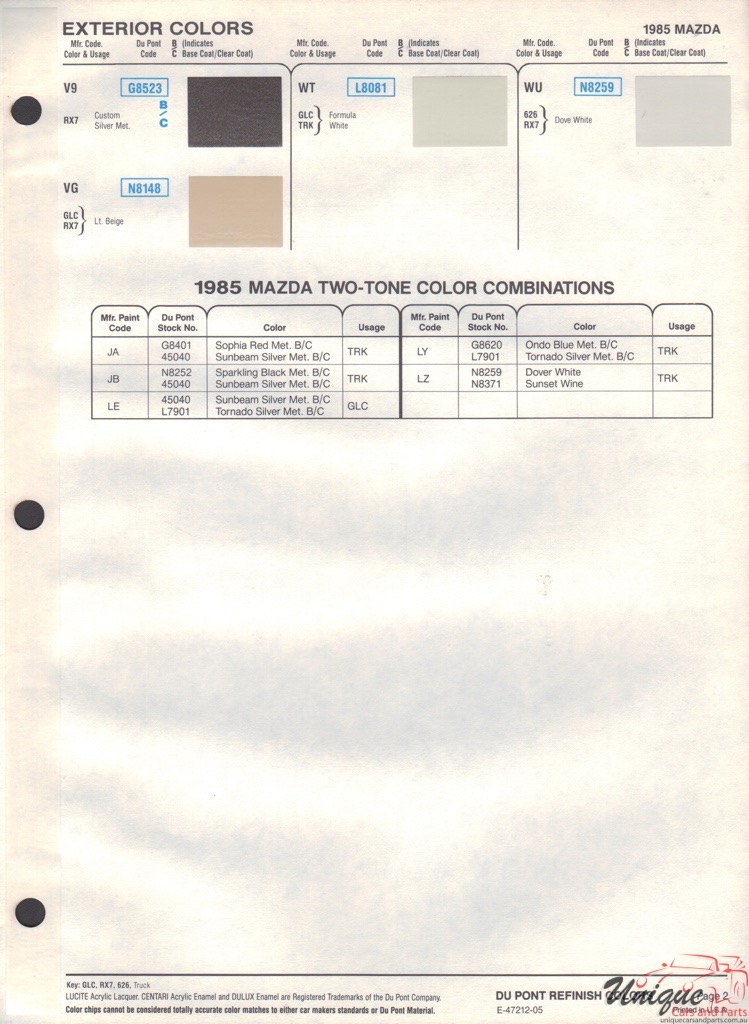 1985 Mazda Paint Charts DuPont 2